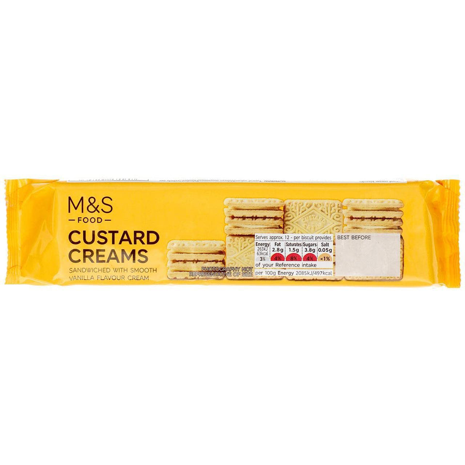 M&S Custard Creams biscuits with vanilla cream, perfect with tea.