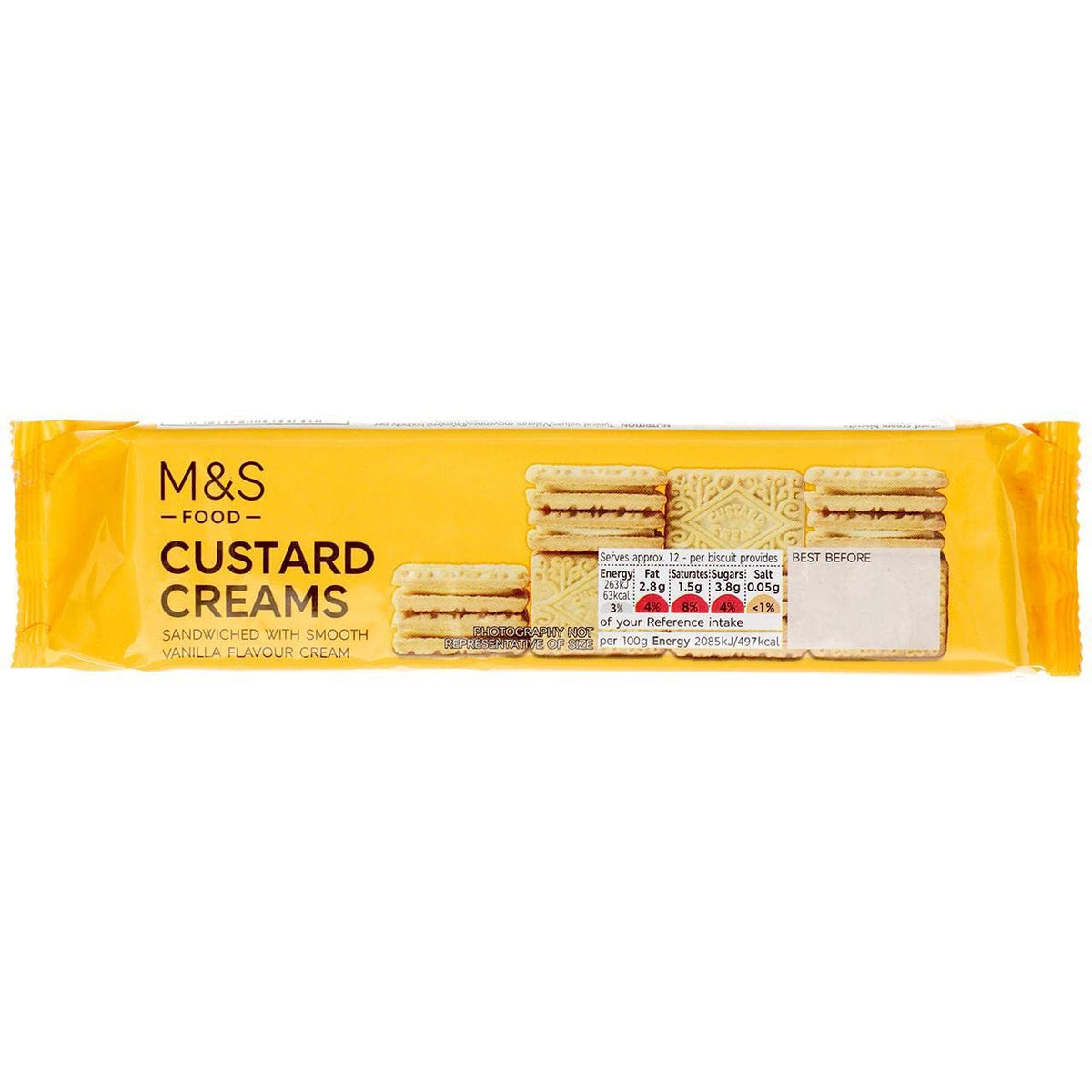 M&S Custard Creams 150g pack of six, shareable treat.