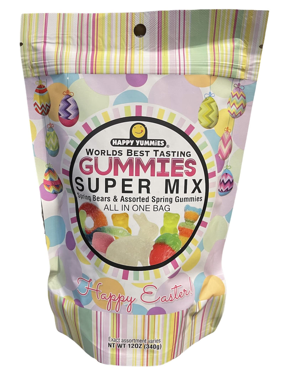 MSNOR Happy Yummies Spring Bears Easter gummies in a resealable bag, ideal for gifting.