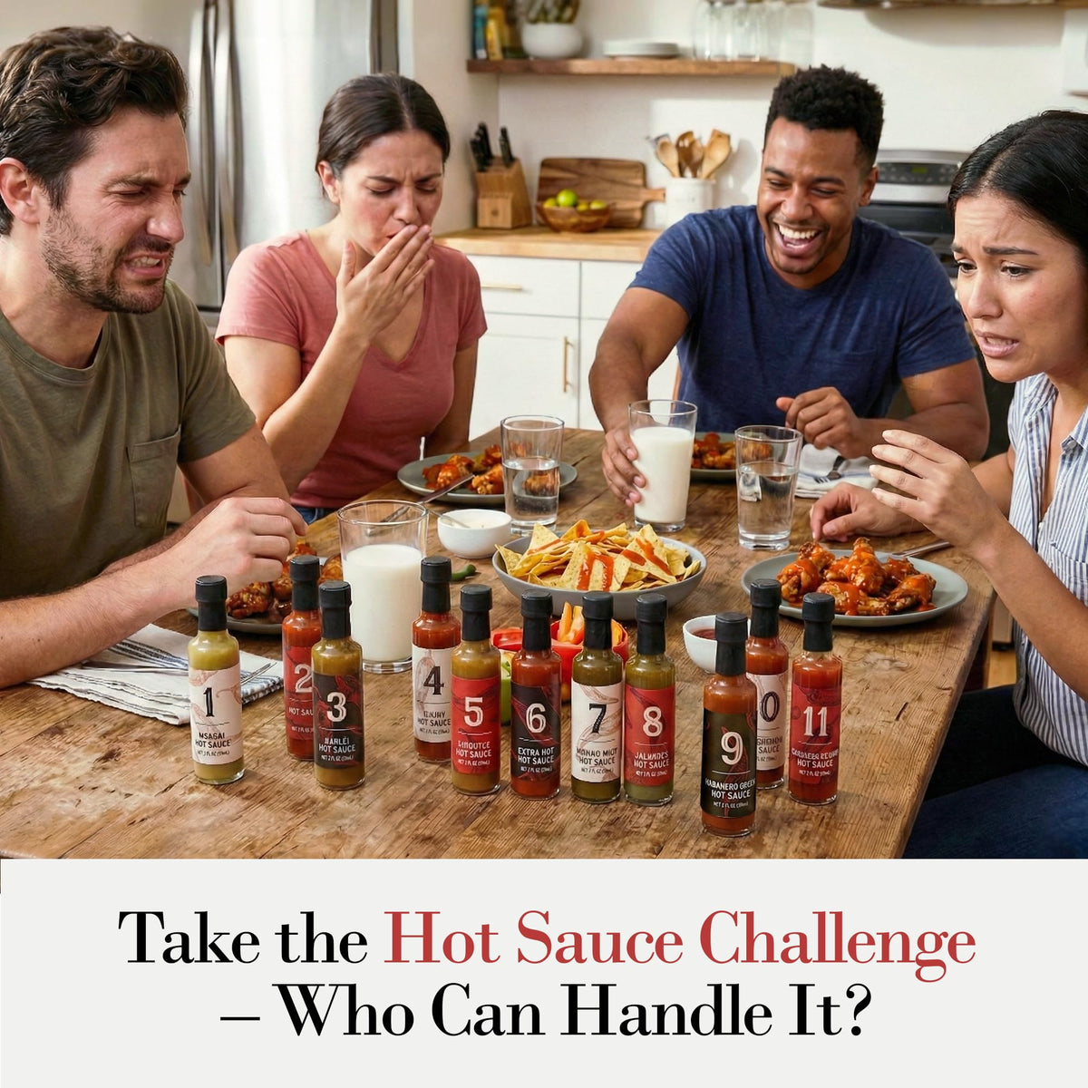 MSRF tasting challenge setup with wings and sauces ready
