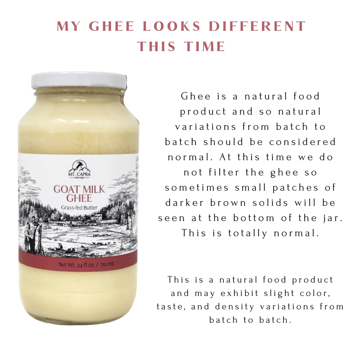 Close-up of Mt. Capra goat milk ghee ingredients label