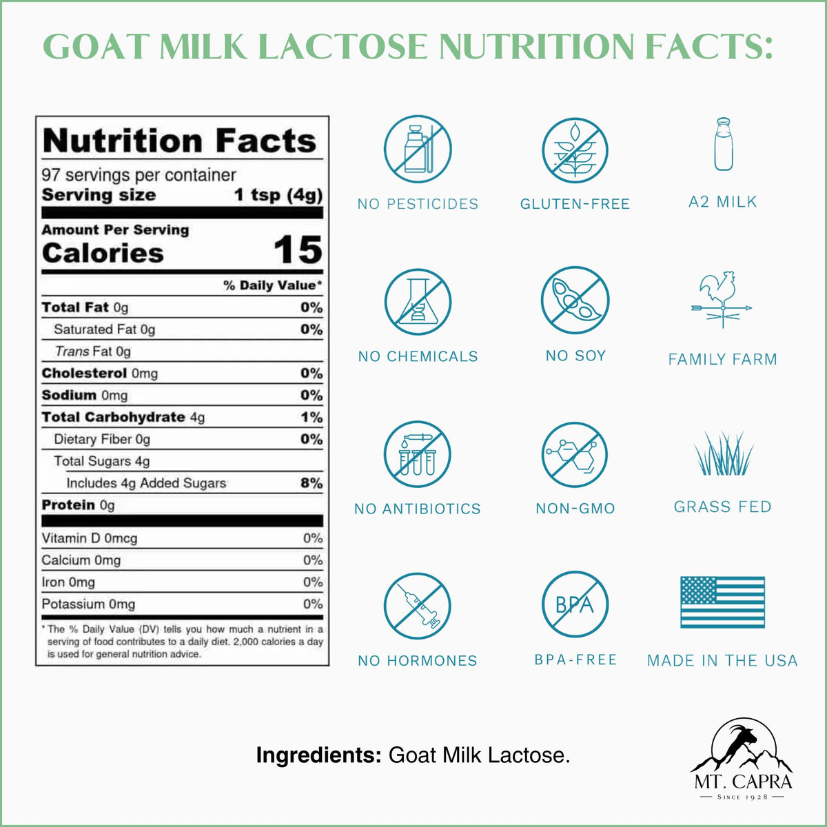 Mt. Capra Goat Milk Lactose measuring spoon for precise lactose addition in recipes.