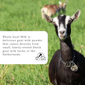 Mt Capra Whole Goat Milk Powder ingredient list emphasizes 100% goat milk.