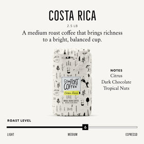 Mt. Comfort Coffee Costa Rica Medium Roast on display with grinder, perfect for pour-over