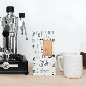 Mt. Comfort Coffee Espresso Roast packaging front signaling fresh whole beans.