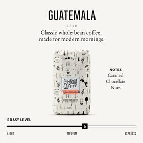 Mt. Comfort Guatemala whole-beans closeup highlighting premium quality for home grinding.
