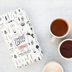 Brewed cup of Mt. Comfort Coffee Organic Peru shows balanced flavor.