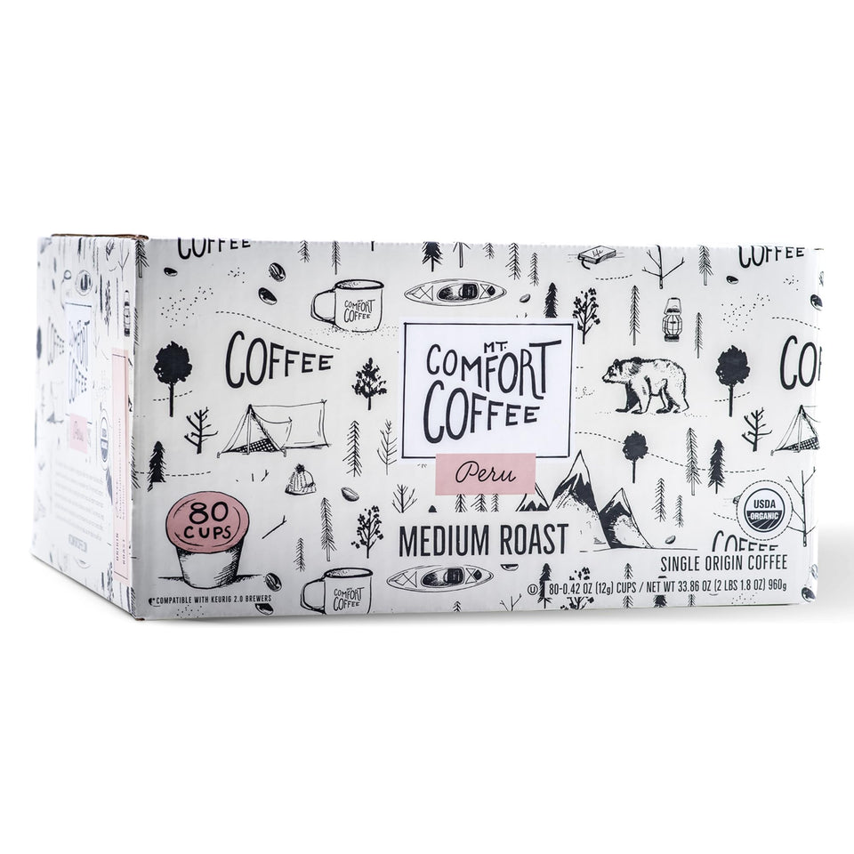 Mt. Comfort Coffee Organic Peru Medium Roast pods for a smooth everyday brew