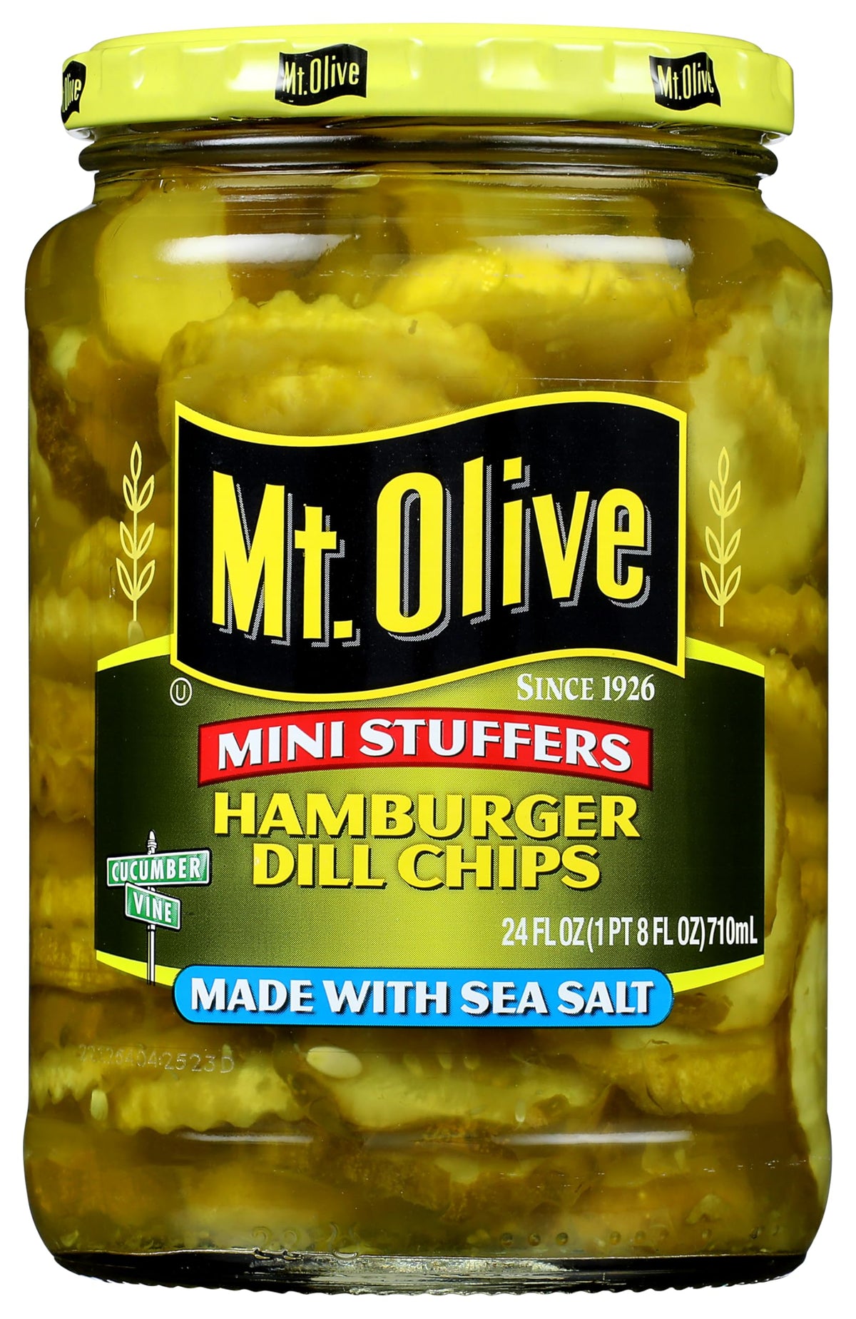 Mt. Olive Mini Stuffers Hamburger Dill Chips in a bottle, crisp bite for burgers and snacking