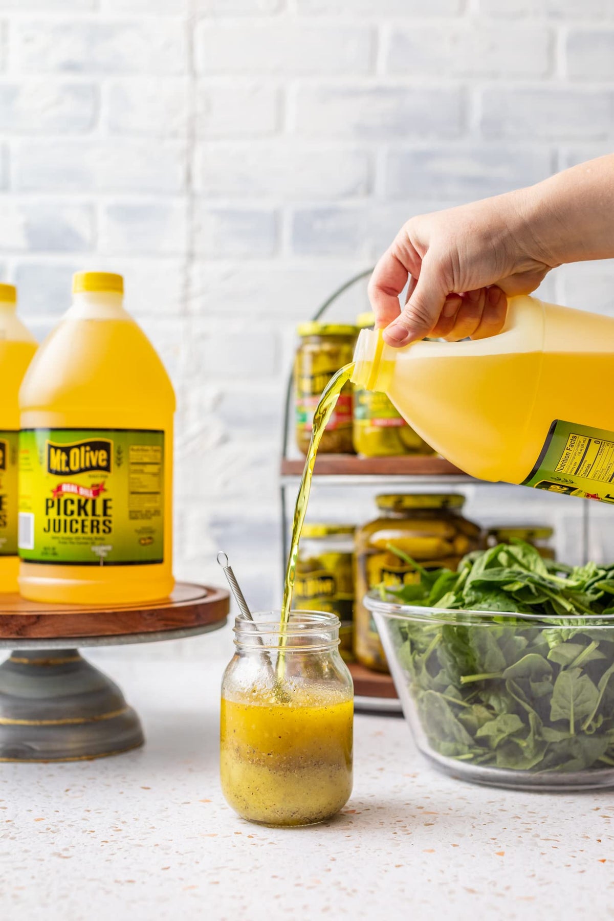 Mt. Olive pickle juice closeup highlighting dill aroma, ideal for marinades