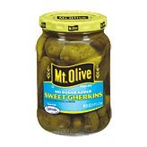 Mt. Olive Sweet Gherkins No Sugar Added Pickles, crisp bite ideal for snacking or sandwiches