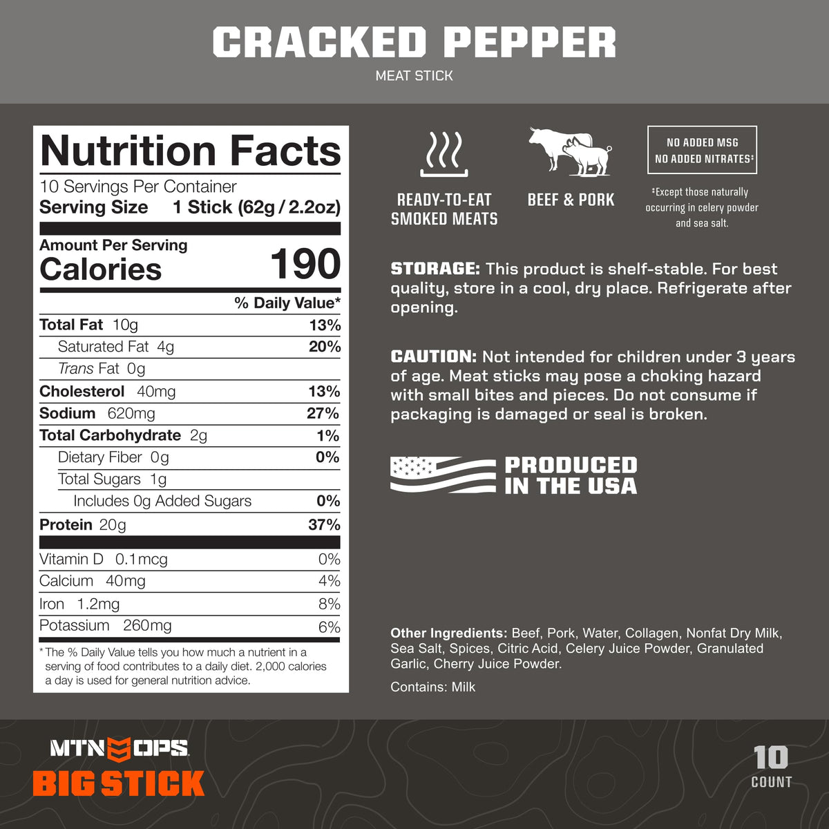 MTN OPS Big Stick cracked pepper closeup highlights peppery flavor and chewy texture.