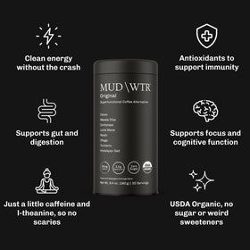 MUDWTR Original mug steaming with chai-inspired aroma for focus