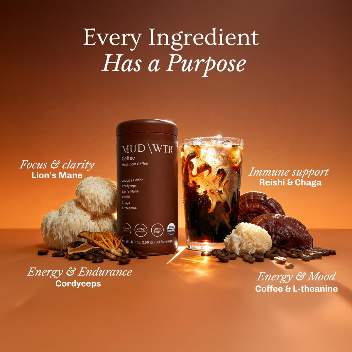 MUDWTR Real Arabica Mushroom Coffee resealable packaging keeps freshness.