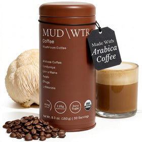 MUDWTR Real Arabica Mushroom Coffee bag highlights premium blend for steady focus.