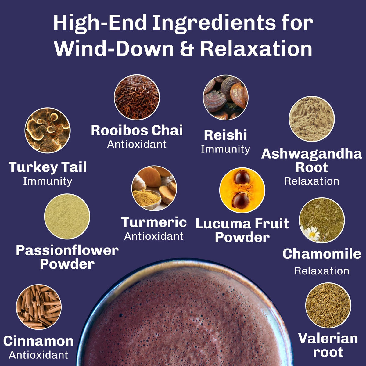 MUDWTR Rest spice aroma close-up highlights nutty rooibos and floral chamomile.
