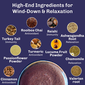 MUDWTR Rest spice aroma close-up highlights nutty rooibos and floral chamomile.