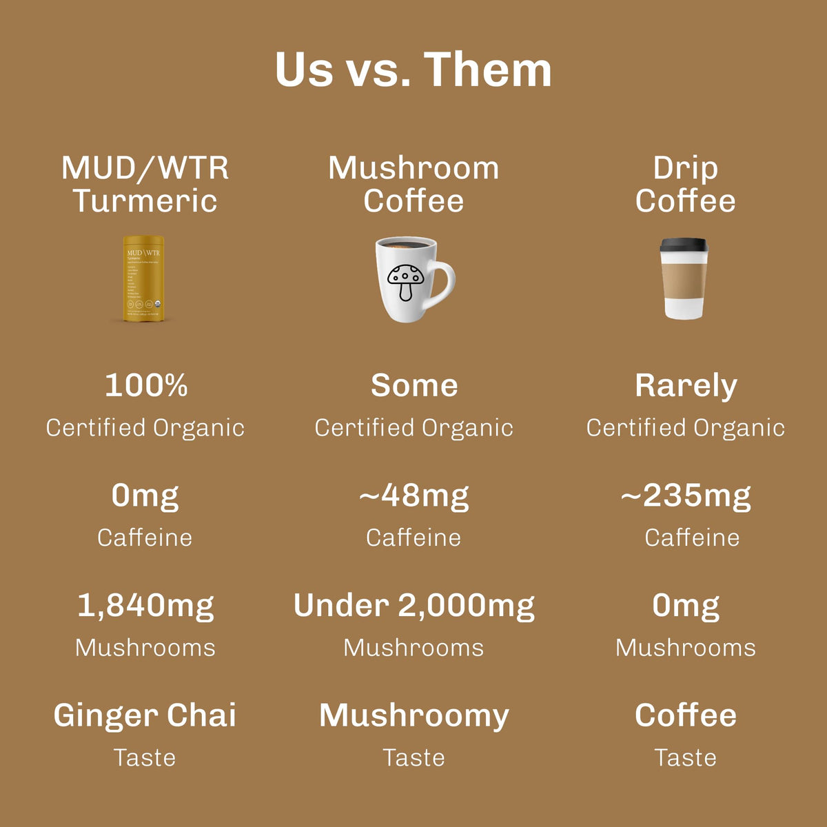 MudWTR Turmeric Decaf ingredients close-up with Lion's Mane, Chaga, Reishi, Cordyceps