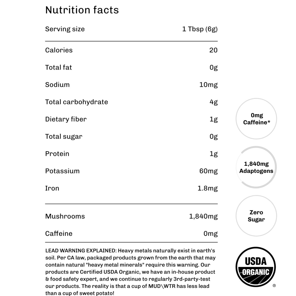 MudWTR Turmeric Decaf USA-grown mushrooms featured in product context