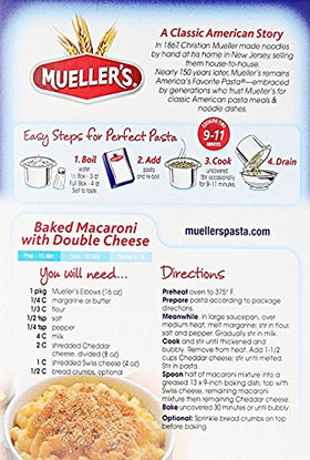 Mueller's elbow pasta nutrition label highlights serving size information.