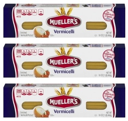 Mueller's Vermicelli Pack3 on a store shelf, ideal for quick weeknight meals.