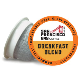 Mugs N Coffee SF Bay Breakfast Blend OneCup pods in a box for daily use.