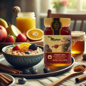 Mujeza Al Shifa Sidr honey pour captures amber liquid and luxurious aroma.