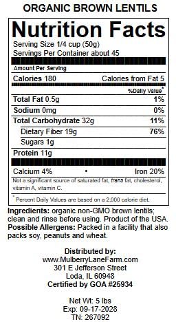 Mulberry Lane Farms bulk-lentils packaging for pantry savings