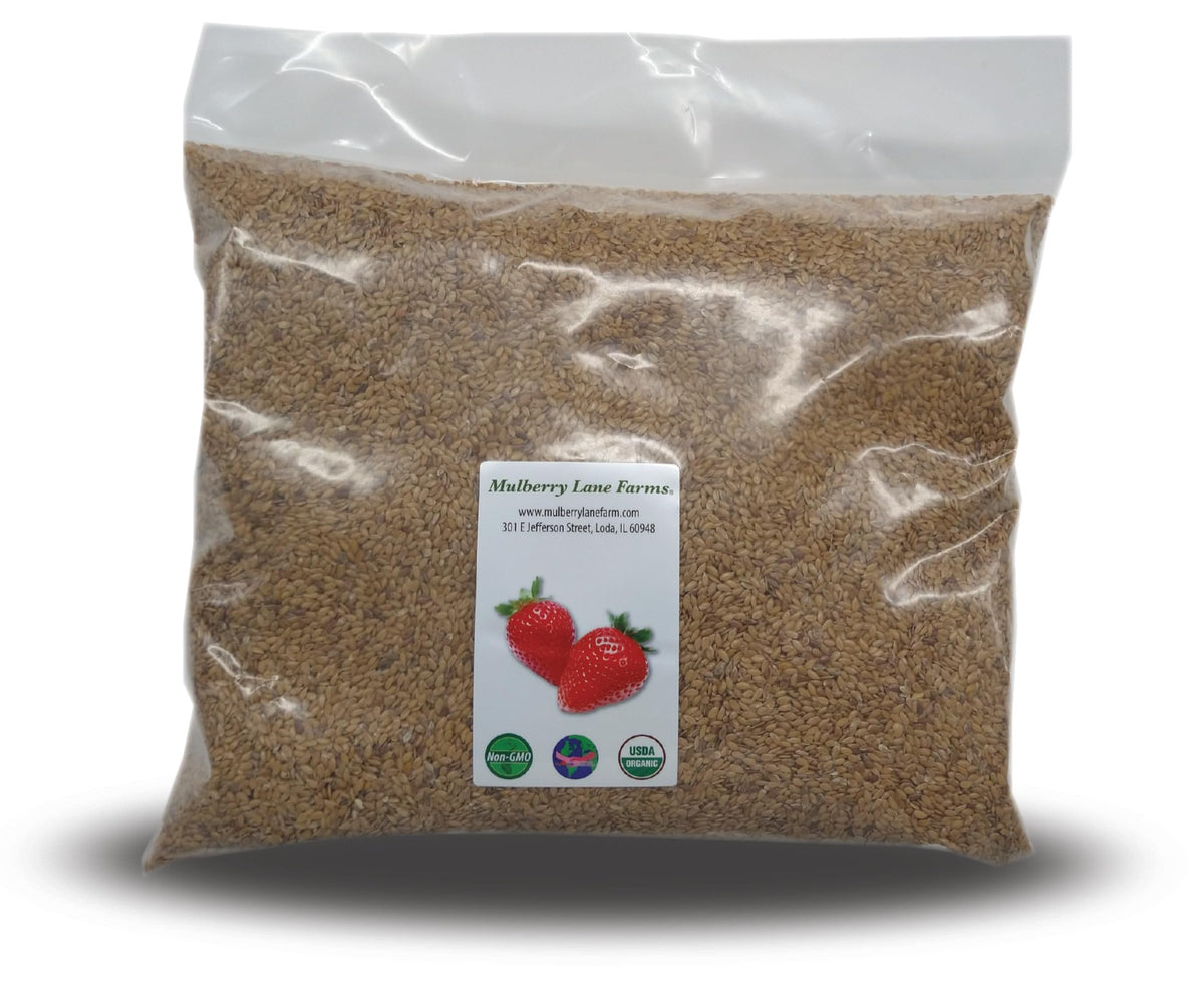 Mulberry Lane Farms golden flax seed bulk bag for easy pantry storage.