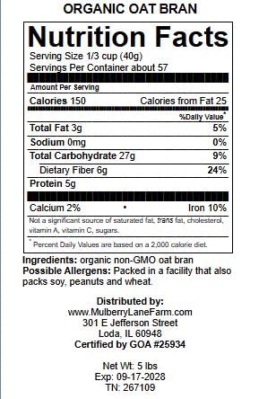 Non-GMO seal on Mulberry Lane Farms oat bran confirms clean ingredients
