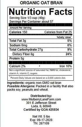 Non-GMO seal on Mulberry Lane Farms oat bran confirms clean ingredients