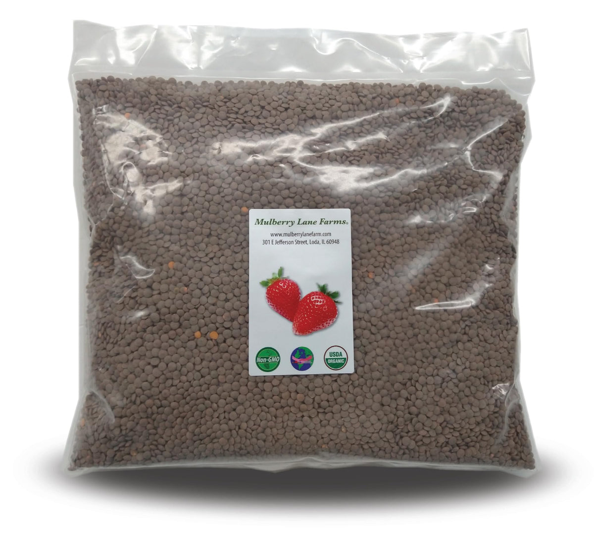 Mulberry Lane Farms organic small brown lentils in bulk bag for soups and meals