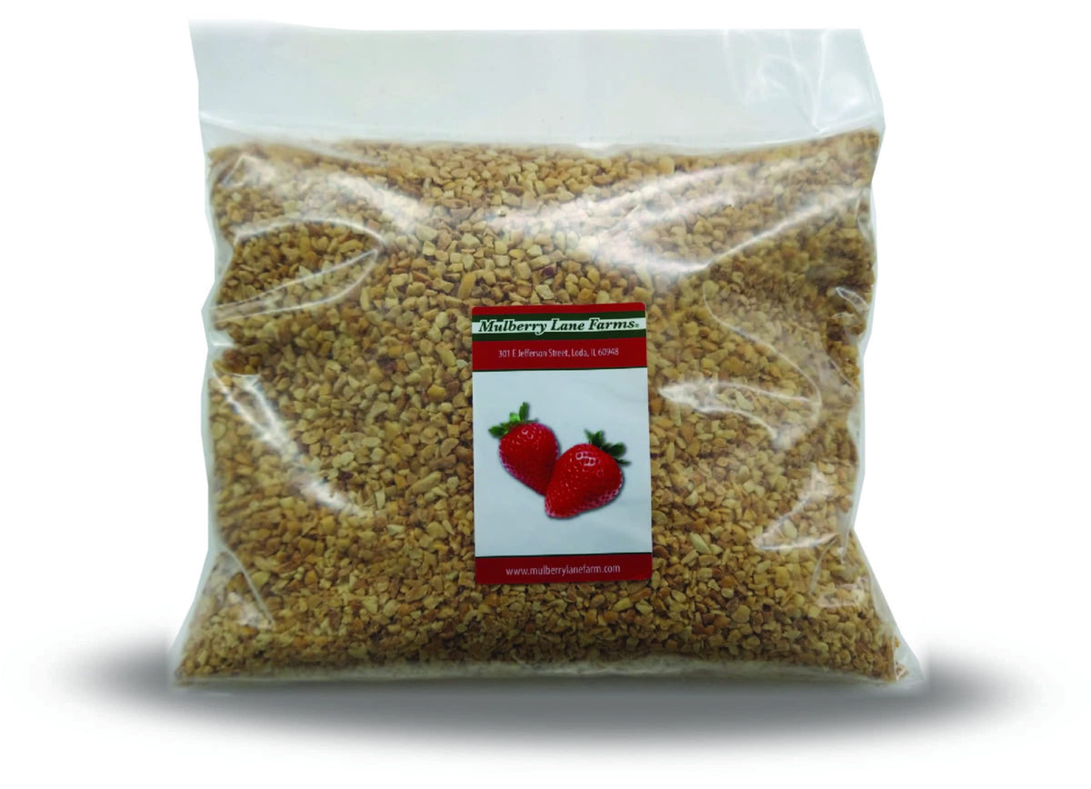 Mulberry Lane Farms chopped roasted peanuts, front label, ideal for bulk baking and toppings.