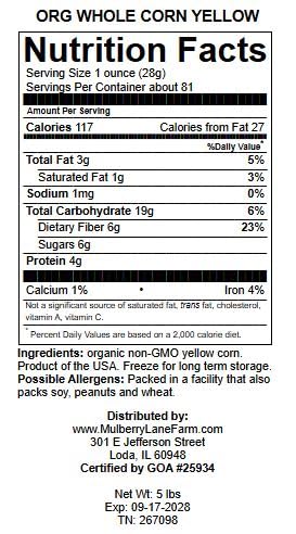Mulberry Lane Farms USDA organic label, certifying organic farming.