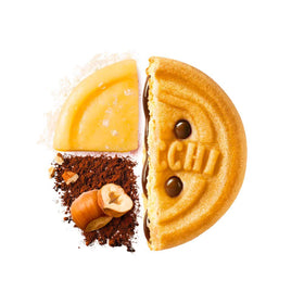 Mulino Bianco Hazelnut Cream Cookies beside a cup of coffee, perfect afternoon break