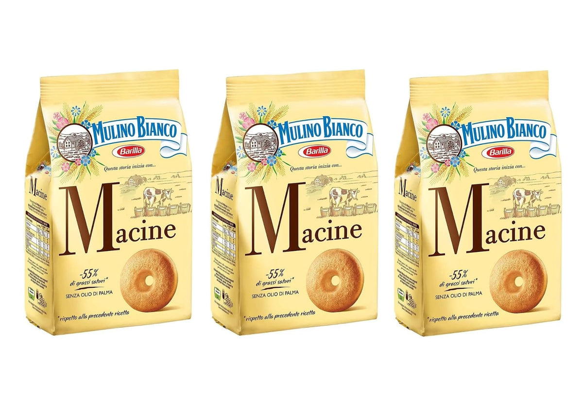 Mulino Bianco Macine cream shortbread pack 3 front, ideal for sharing.