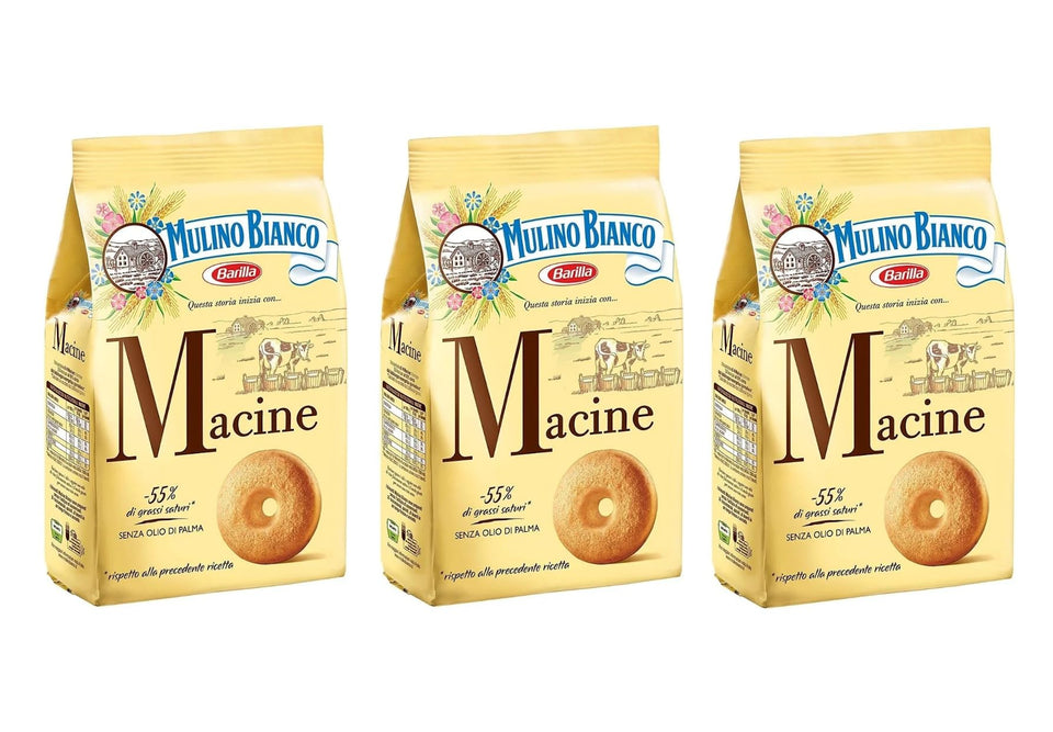 Mulino Bianco Macine cream shortbread pack 3 front, ideal for sharing.