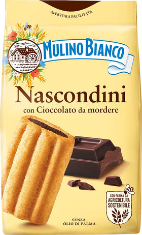 Mulino Bianco Nascondini pack shot for quick Italian snack.