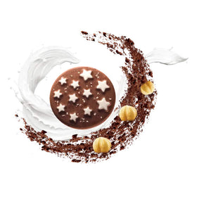 Mulino Bianco Pan di Stelle sugar star close-up on cocoa biscuits.