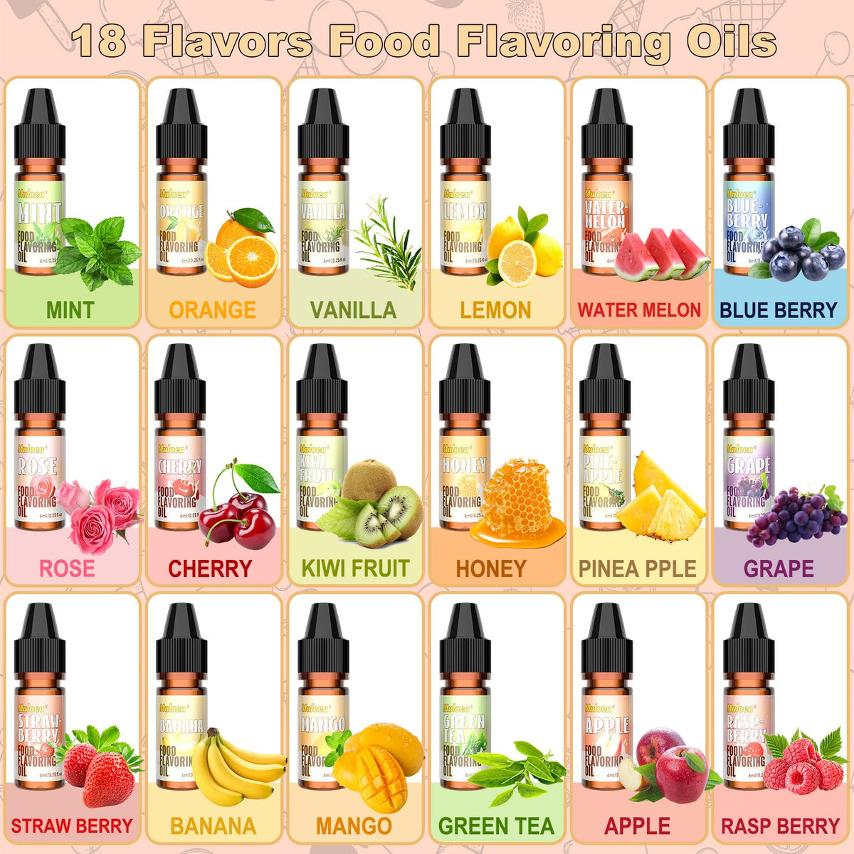 Muloen Flavoring Oil strawberry essence for candies, desserts, and refreshing beverages.
