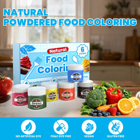 Muloen six-color powder set displays vibrant pigments for cake decorating.