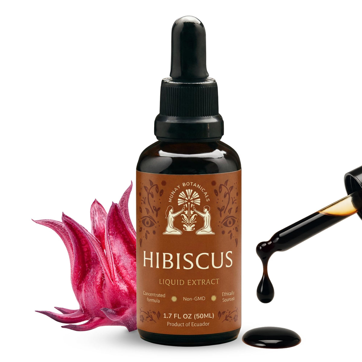 Munay Botanicals Hibiscus Extract bottle ready to flavor drinks.