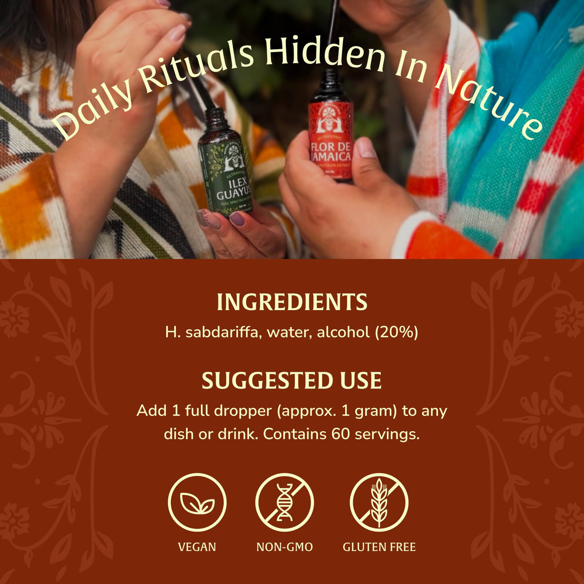 Munay Botanicals Hibiscus Extract added to a glass of tea.