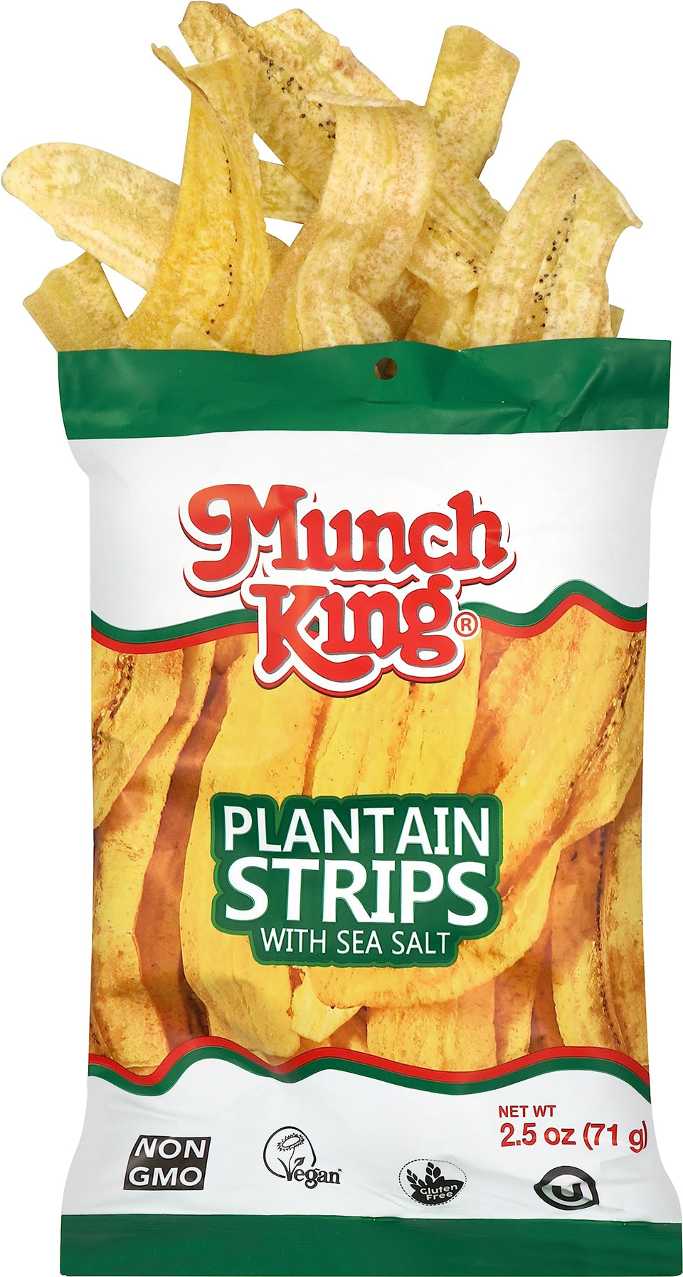 Munch King plantain strips case packaging shows crispy snack option.