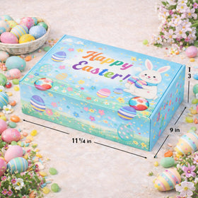 Munch Mania blue Easter basket design featuring colorful snacks and candy