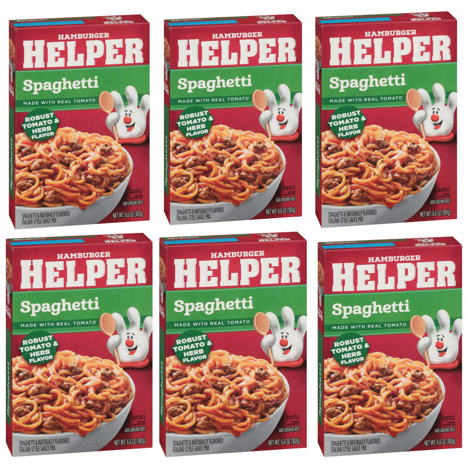 Munch Mania Hamburger Helper Spaghetti box—quick, kid-friendly weeknight dinner option.