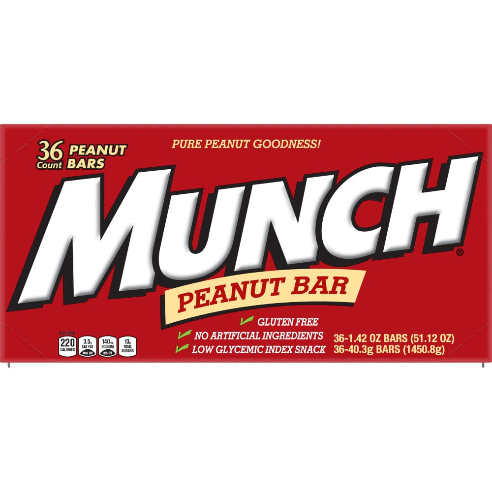 MUNCH Peanut Bar individual wraps preserve freshness for gluten-free on-the-go snacking.