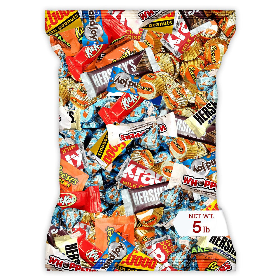 Munchbox bulk chocolate assortment 5 lb bag displayed, ideal for parties and gatherings.