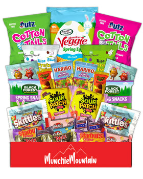 Munchie Mountain Easter care package—40 snacks, ideal for gifting this spring.