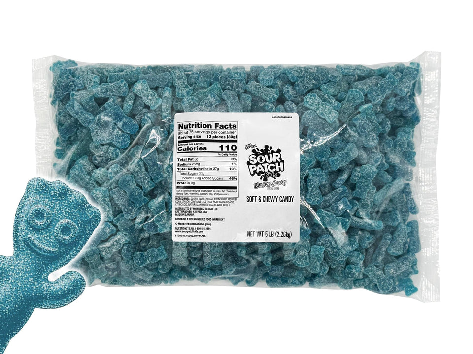 Munchique Blue Raspberry Sour Gummies bulk bag displayed for event stocking and bowls
